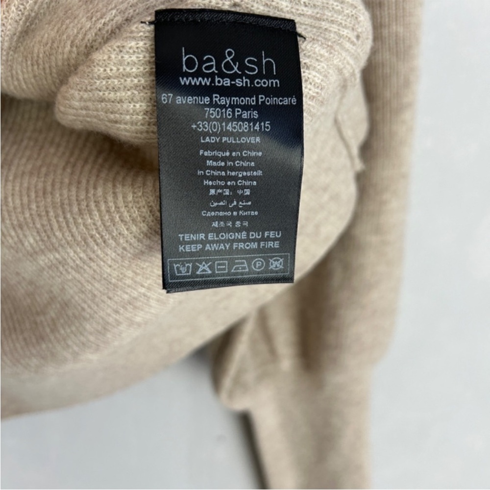Ba&Sh Size M Eden Jumper Sweater 100% Wool Beige Turtleneck Ribbed - Picture 11 of 13